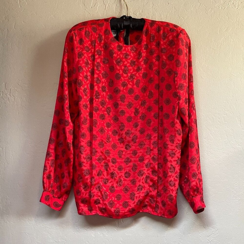 Vintage Dana Alexander Women's Size 10 Long Sleeve Blouse Paisley Red Casual